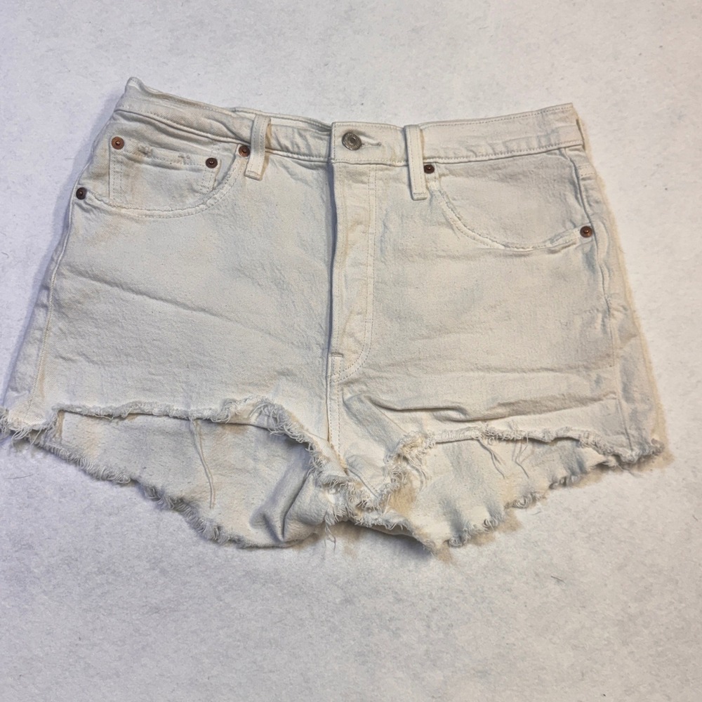 Levi's 501 Original Cut Off Shorts Womens W30 White Denim Raw Hem Festival Boho